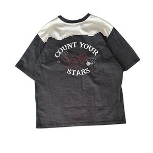 Free People Black and Cream Graphic Tee